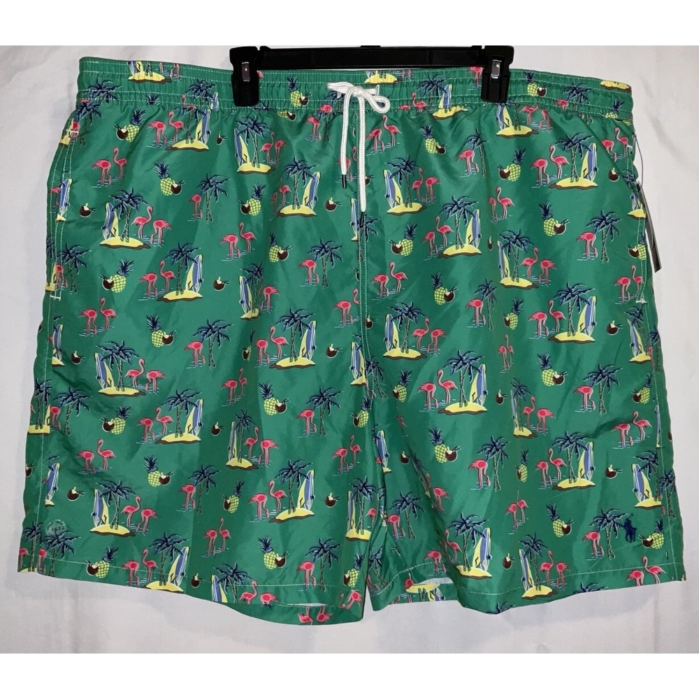 NWT Men's Polo Ralph Lauren Green Tropical‎ Print Lined Swim Trunks 4XLT Tall